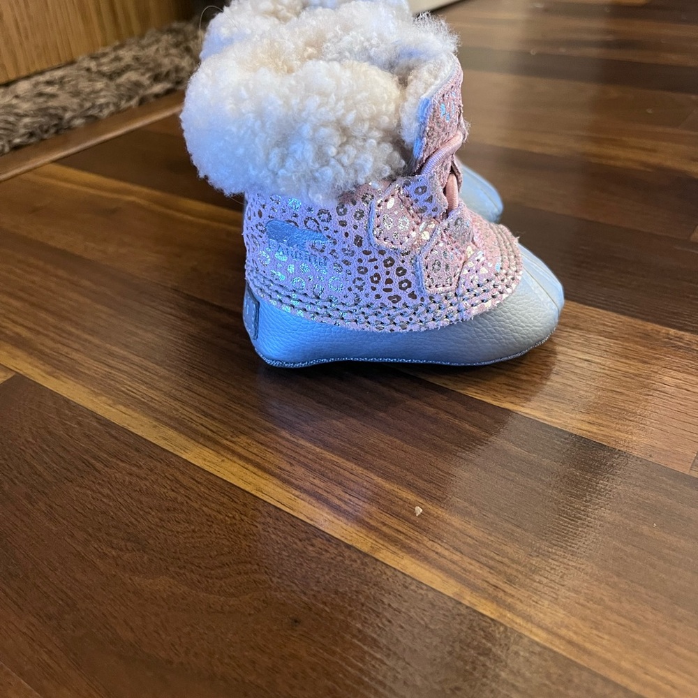 Pink and White Baby Walker Shoes with Furry Cuff